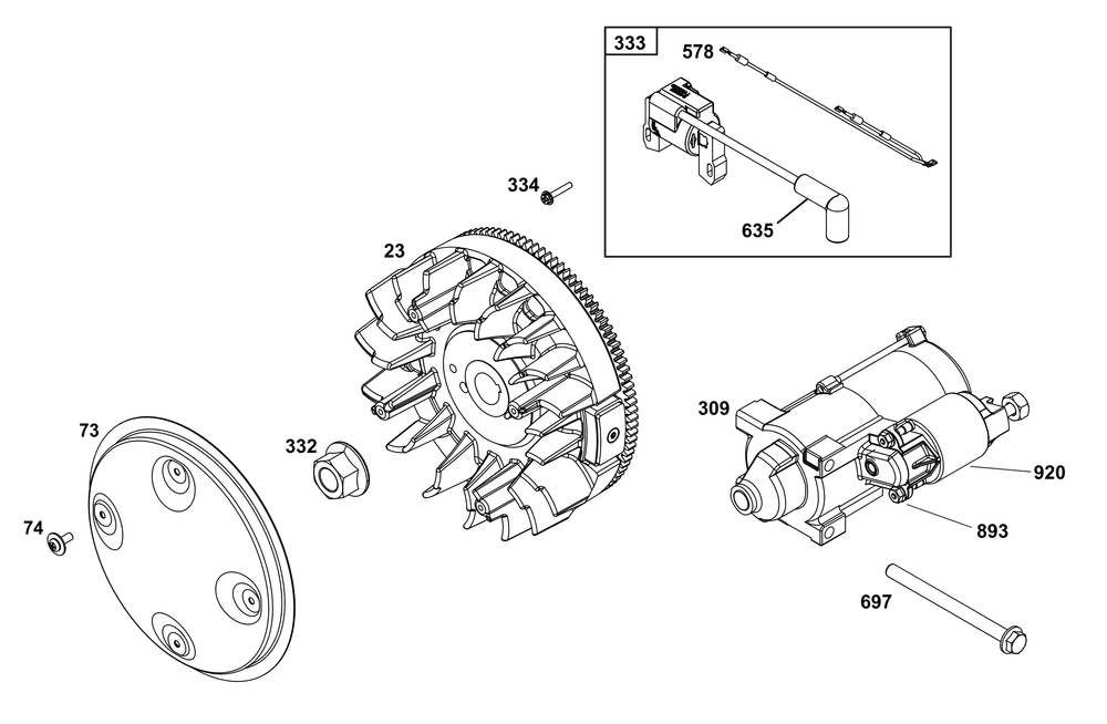 Flywheel/Ignition/Starter Group Diagram and Parts List for 305447-0341-G1 200000 - 399999 Briggs and Stratton Engine